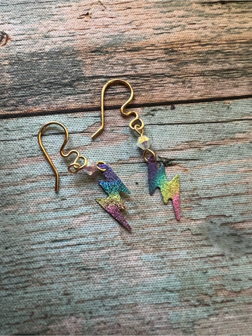 Gold Hook Rainbow Lightning Bolt Earrings